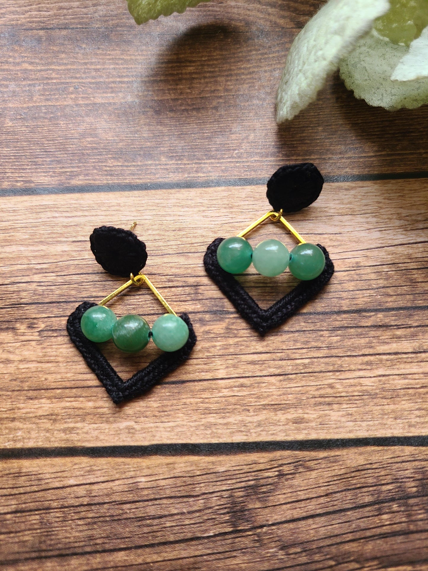 Gold and Black Aventurine Earrings