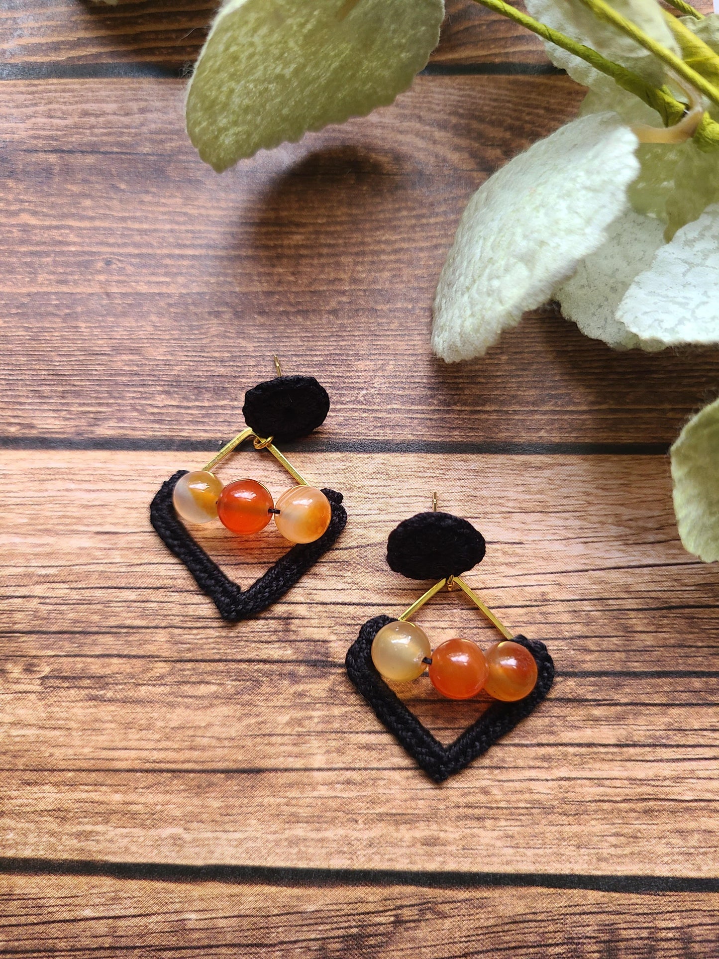 Gold and Black Carnelian Earrings