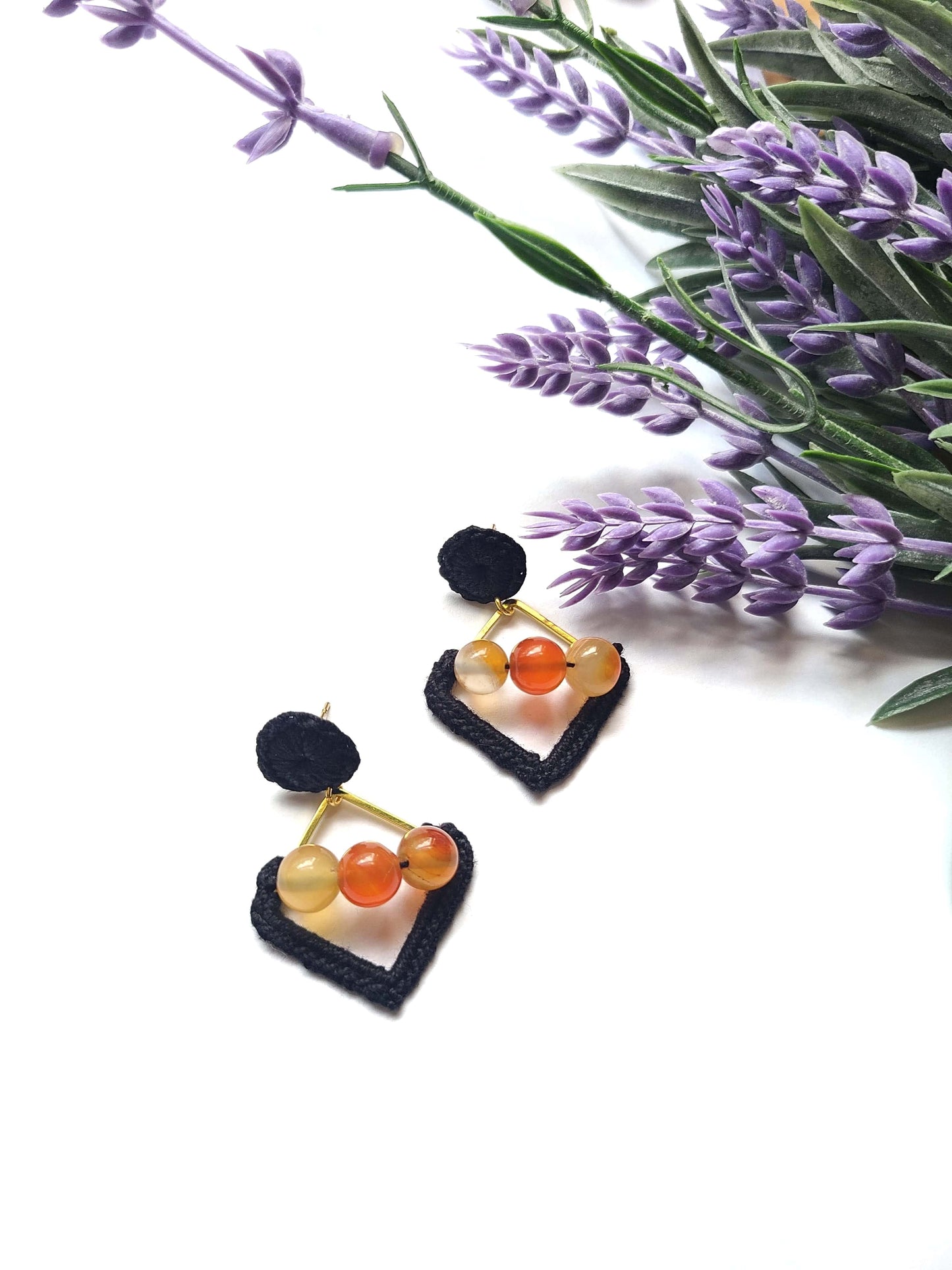 Gold and Black Carnelian Earrings