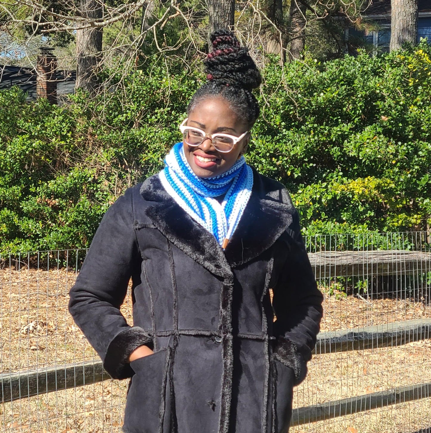 Blue Two Color Crochet Scarf