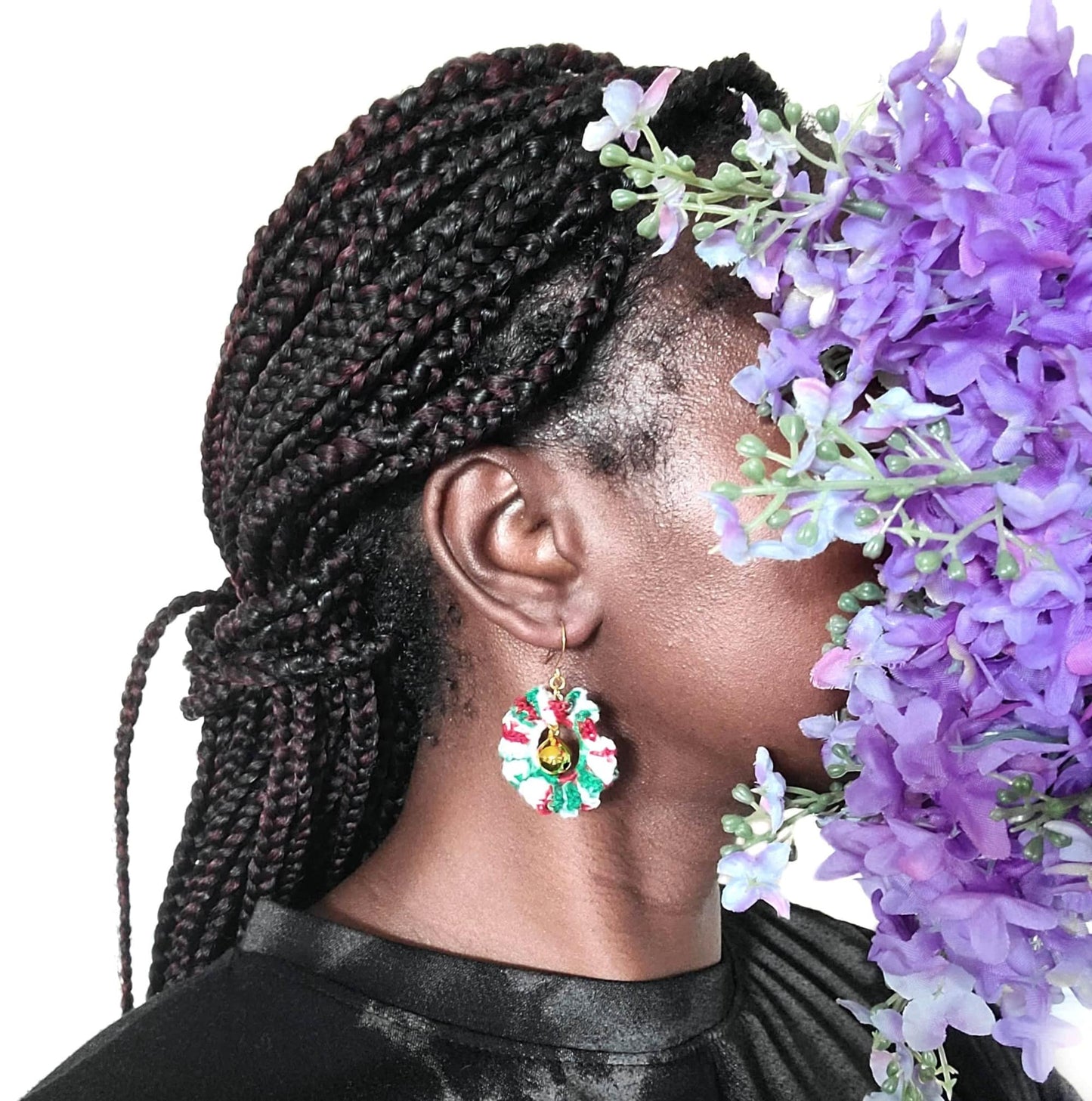 Christmas Wreath earrings on model