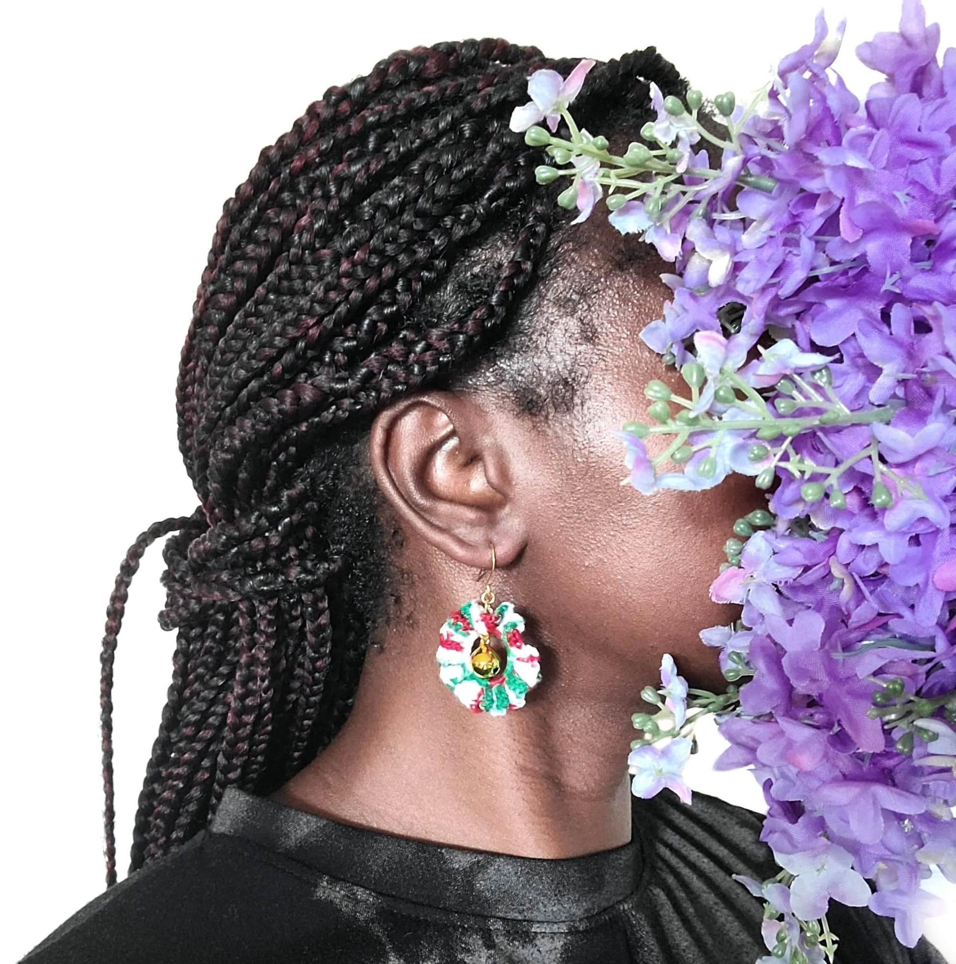 Christmas Wreath earrings on model
