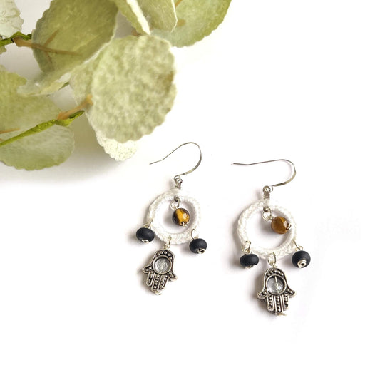 Hamsa Hand Earrings with Tigers Eye