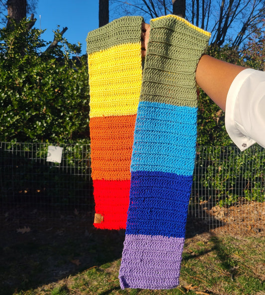 Rainbow colored winter scarf