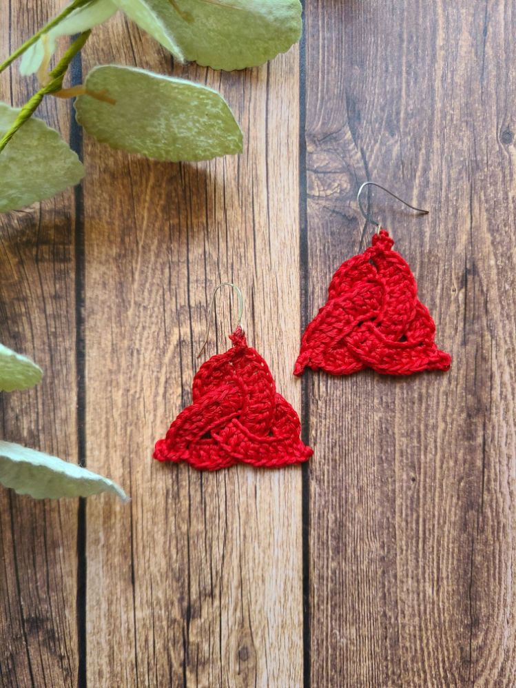 Red Trinity Knot Earrings.