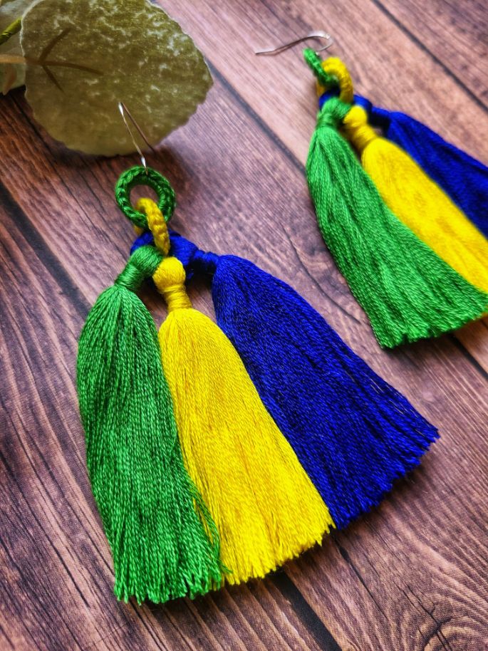 Brazil Flag Tassel Earrings.