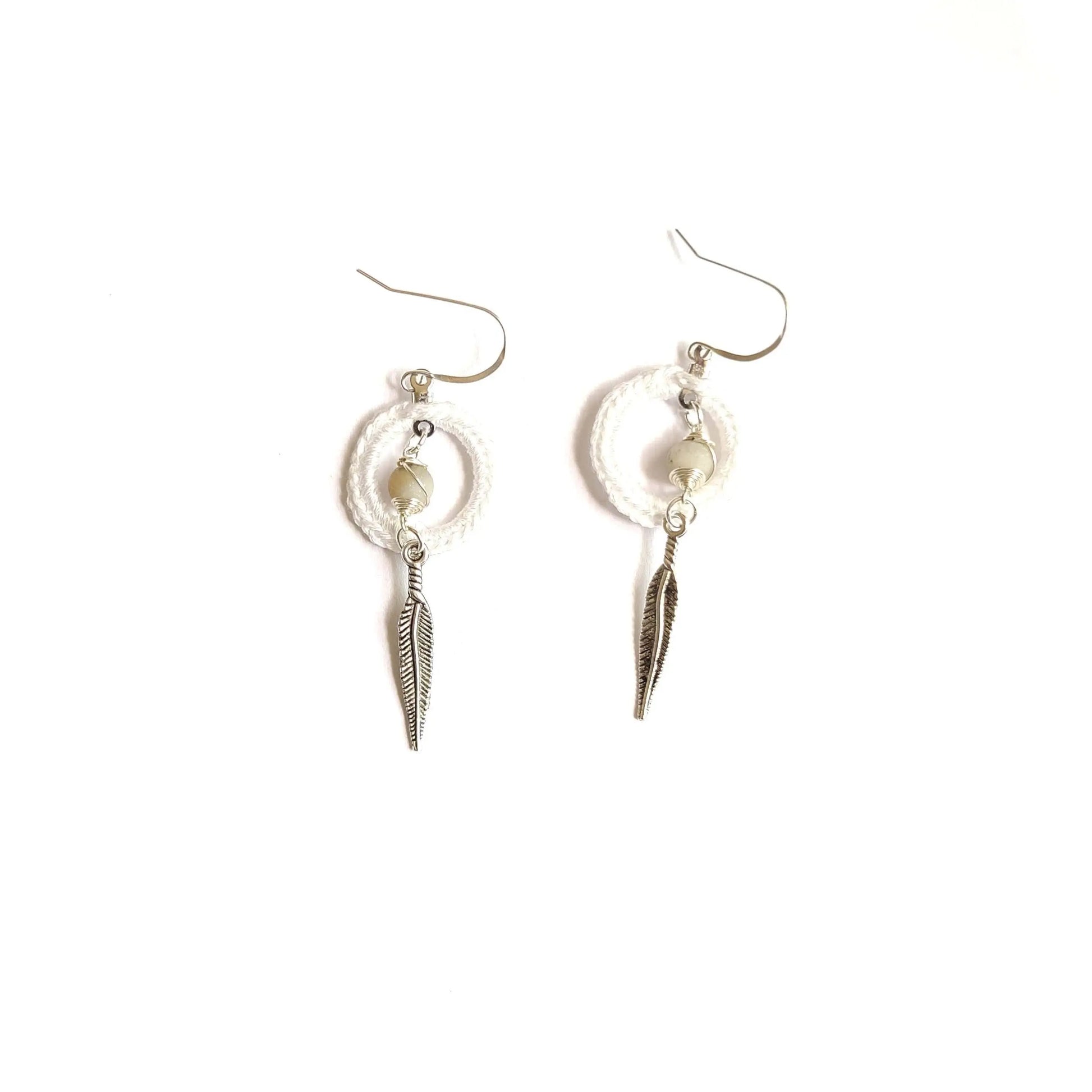 Amazonite Calm Earrings with feather SysaicKnotz