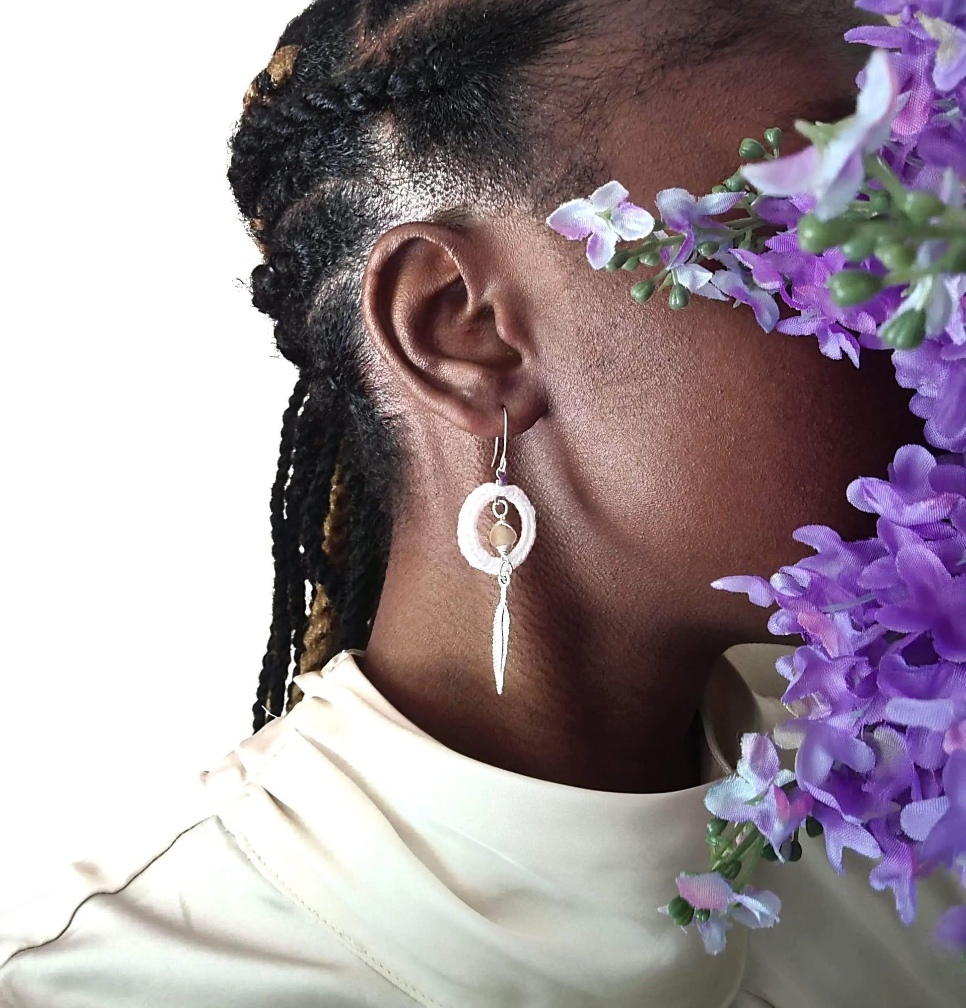 Amazonite Calm Earrings with feather SysaicKnotz