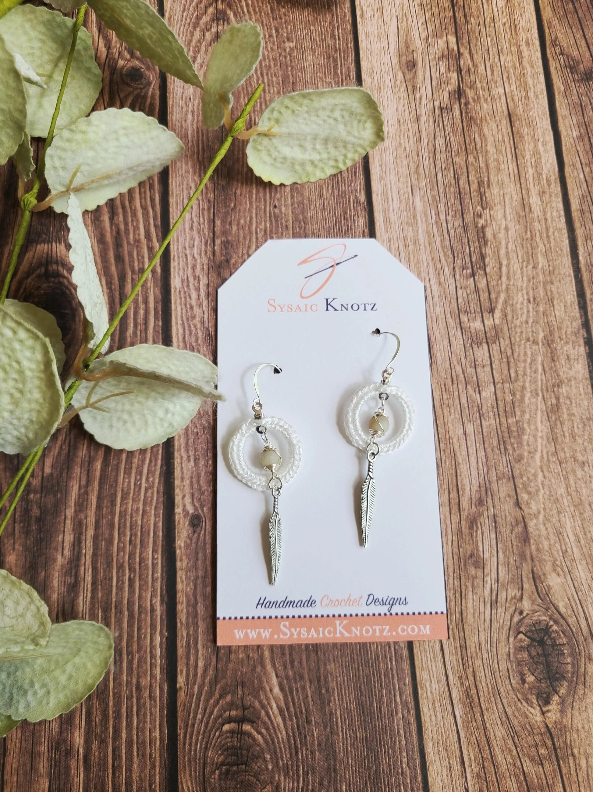 Amazonite Calm Earrings with feather SysaicKnotz