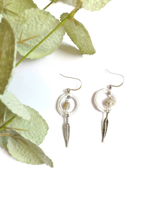 Amazonite Calm Earrings with feather SysaicKnotz
