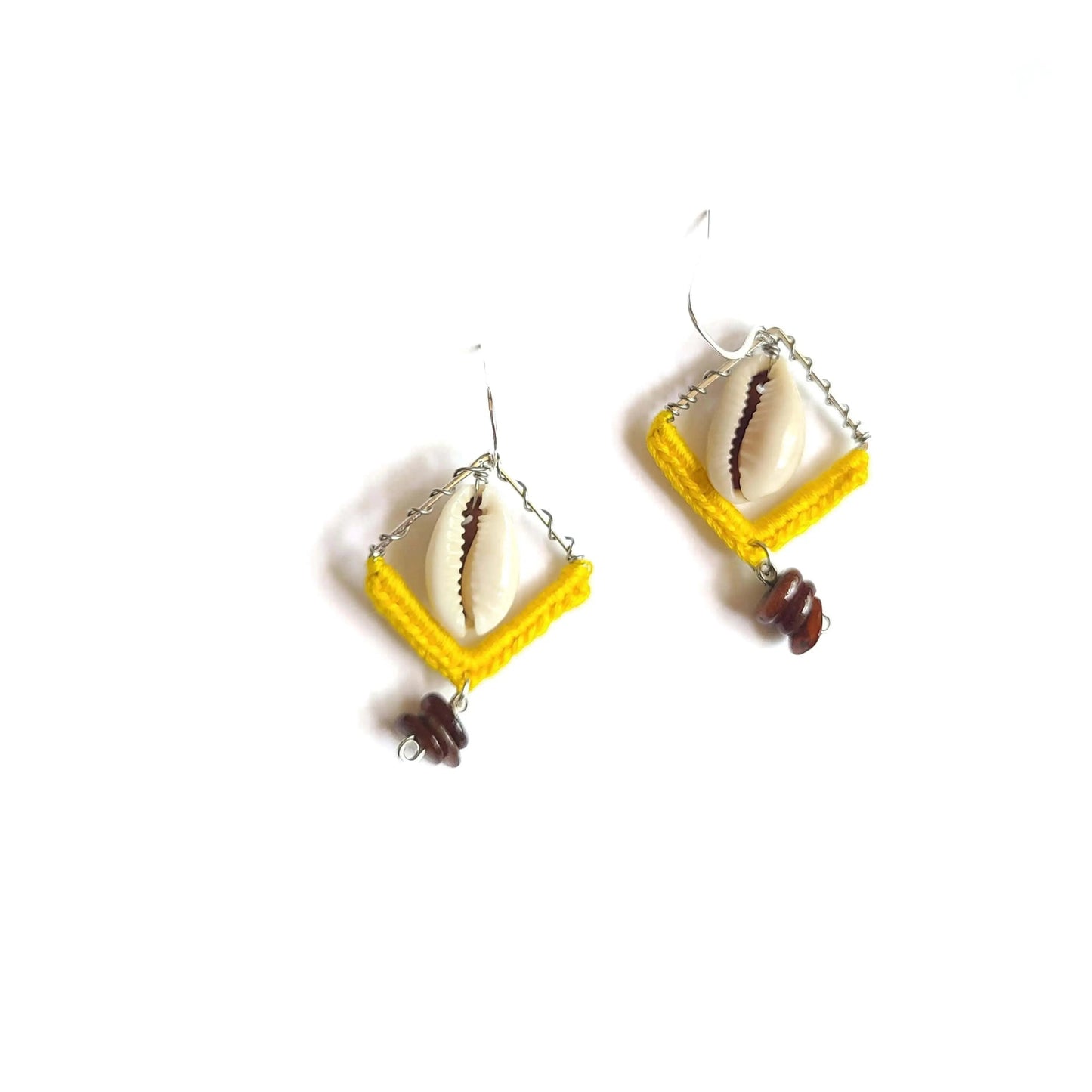 Earthy Cowrie Shell Dangle Earrings SysaicKnotz