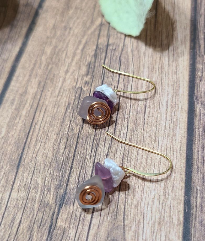 Handmade fluorite dangle earrings.