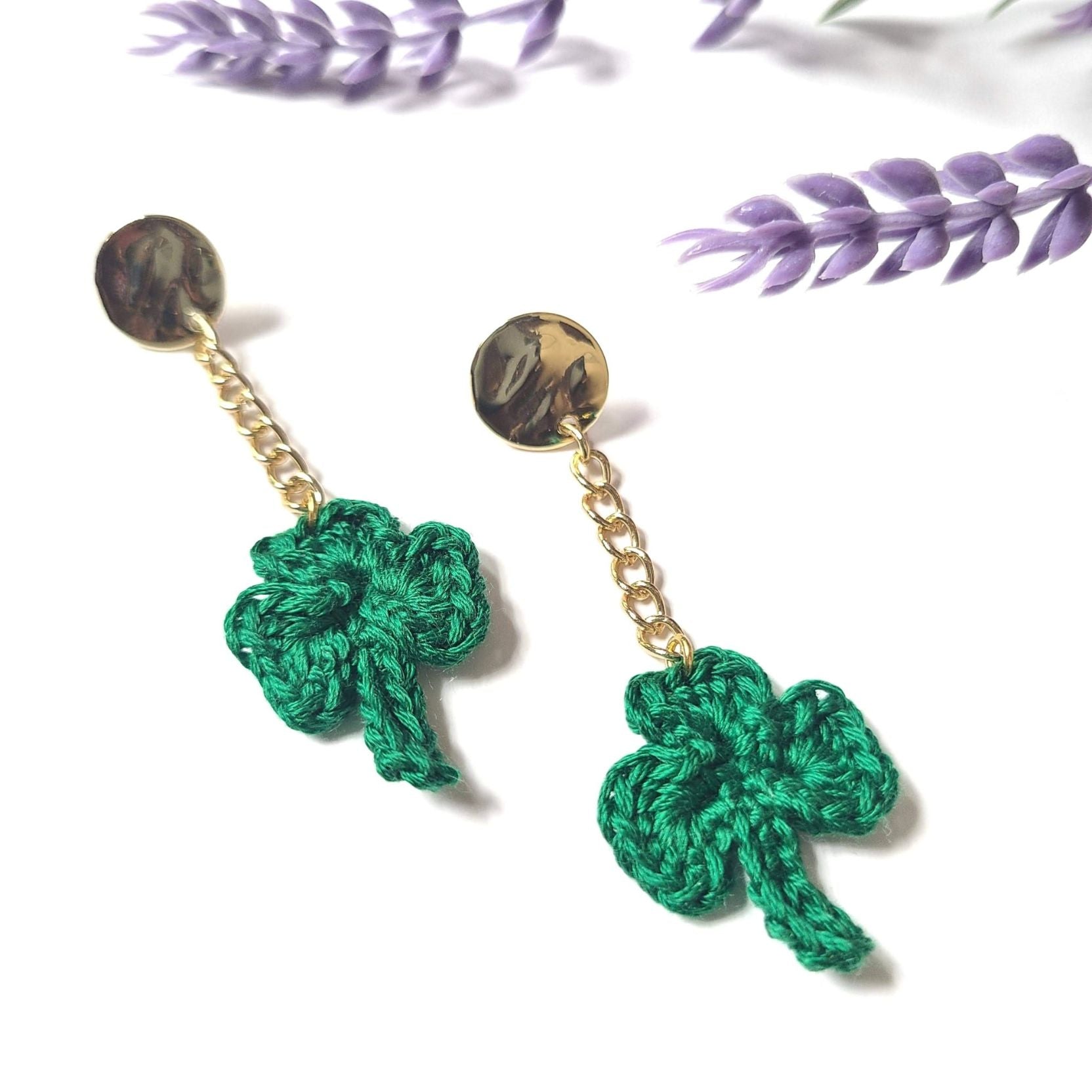Close up of shamrock dangle earrings.