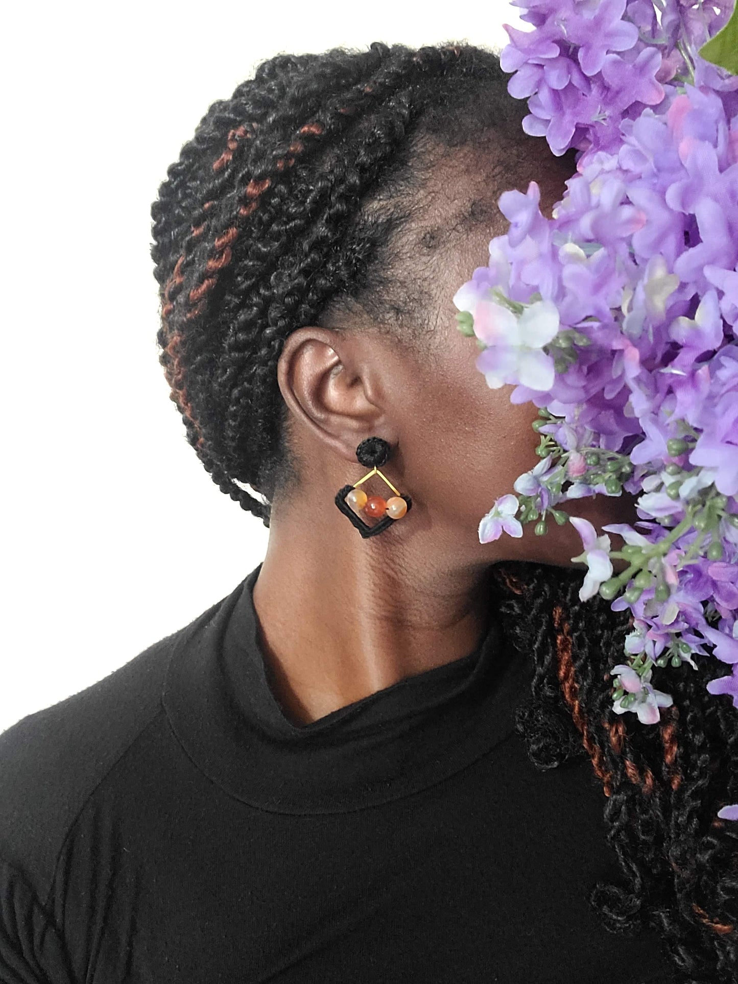 Gold and Black Carnelian Earrings