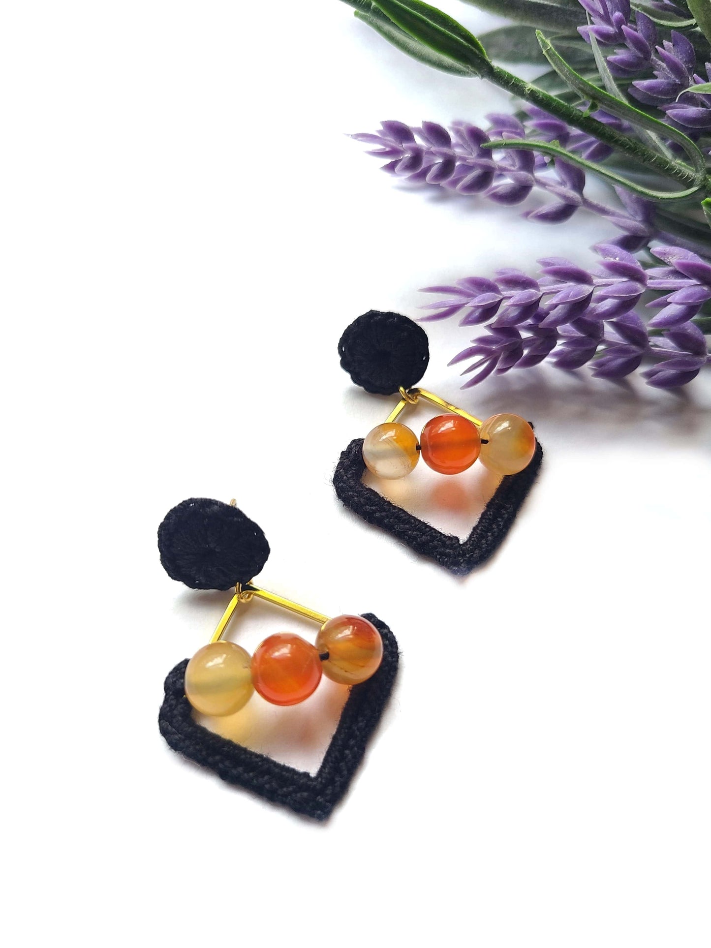 Gold and Black Carnelian Earrings