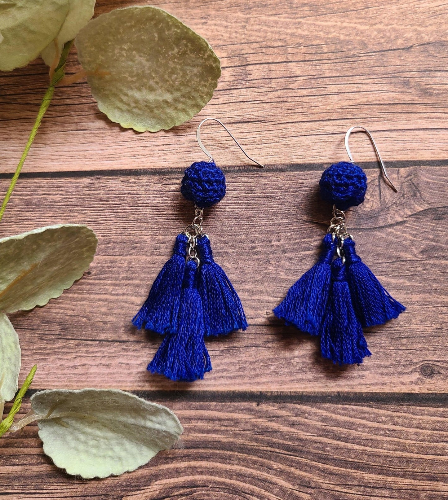 Blue ballroom tassel earrings