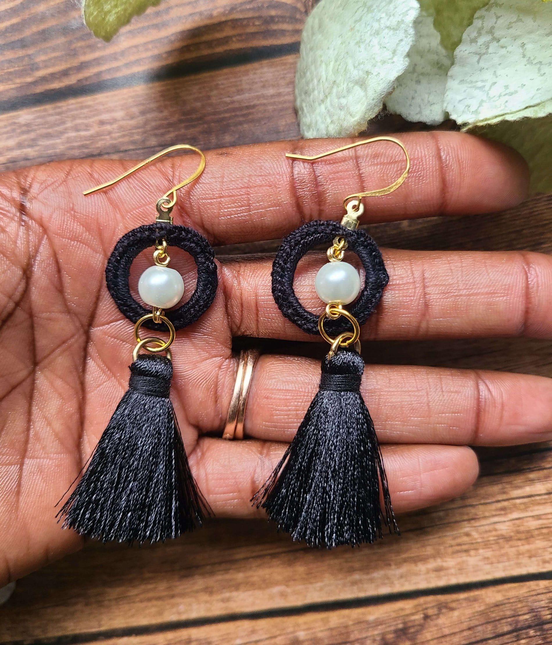 Black tassel dangle earrings