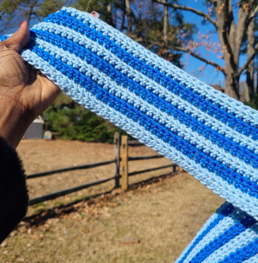 Blue Two Color Crochet Scarf