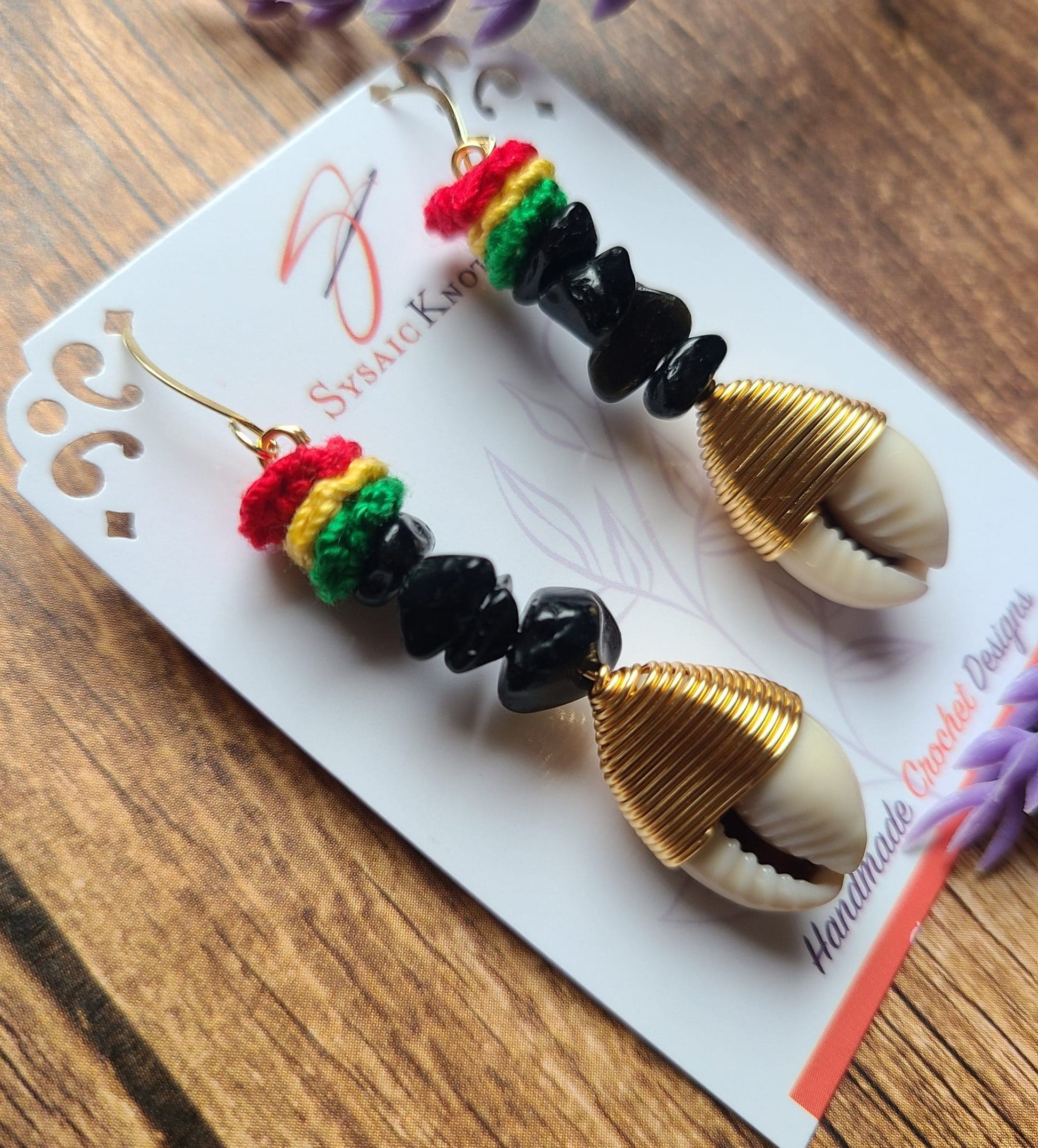 Close up of cowrie shell earrings