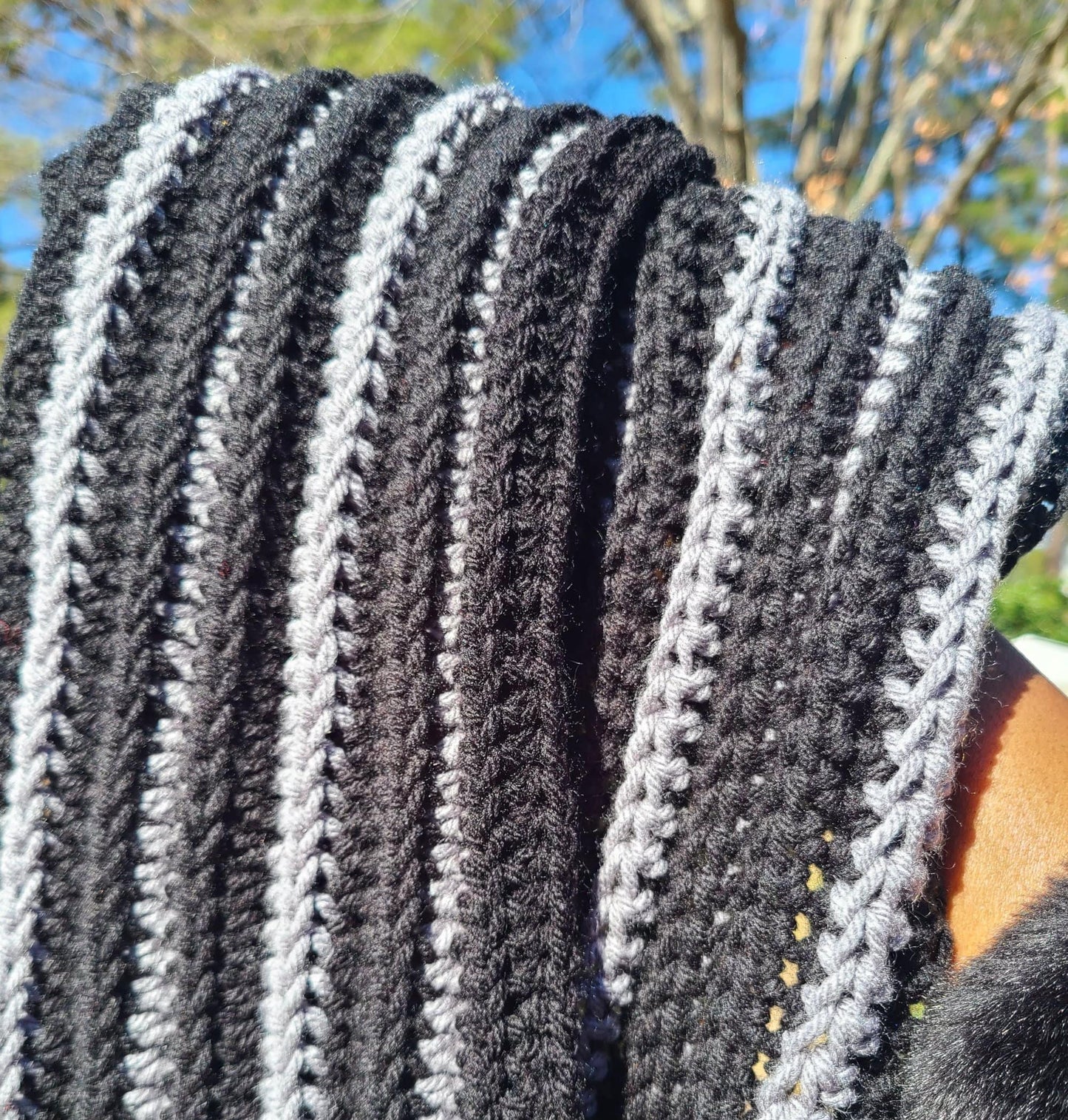 Black and Gray Two Color Crochet Scarf
