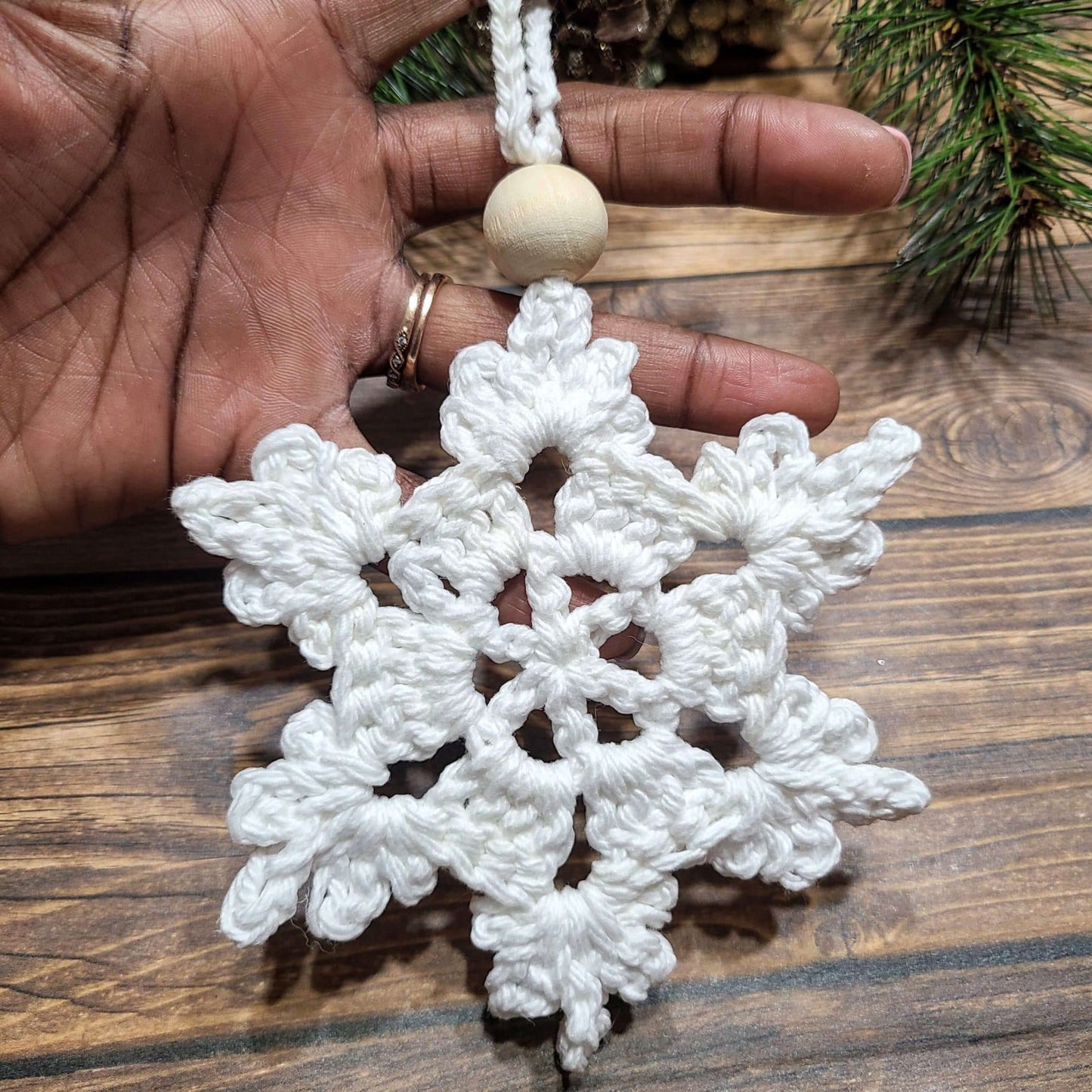 Large white snowflake ornament.