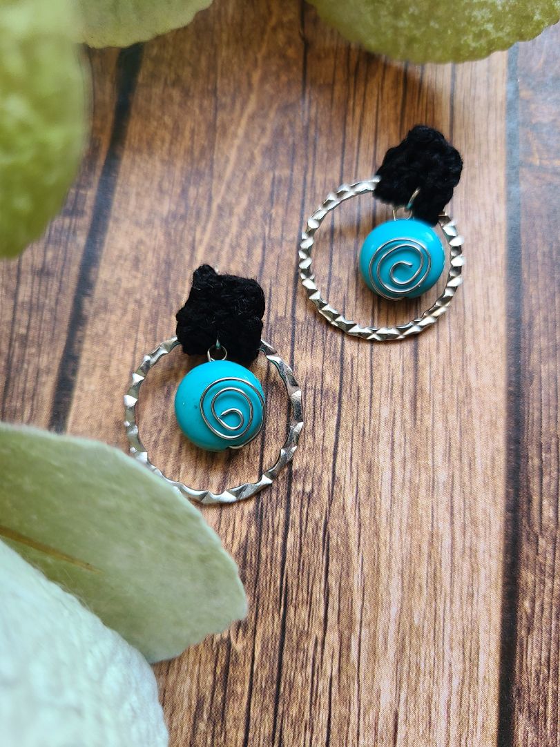 Up close turquoise post earrings.