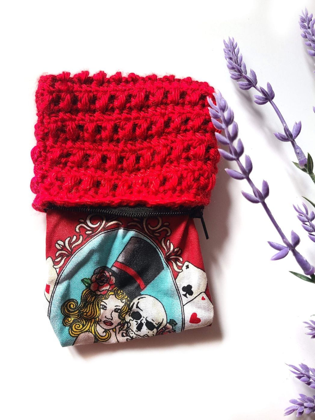 An example of the fabric inside the red coin purse