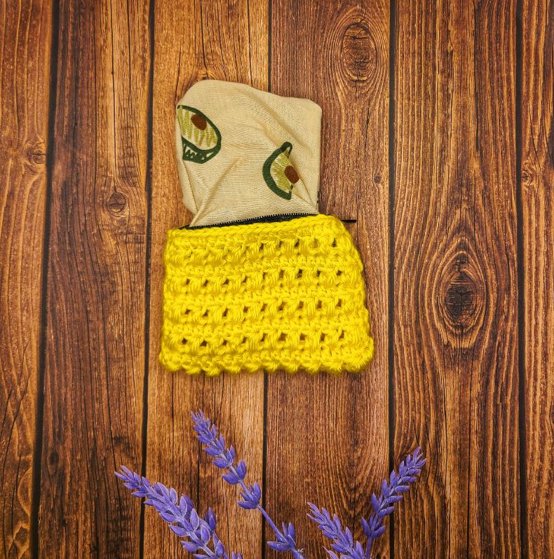 Yellow Coin Purse lined with avocado fabric