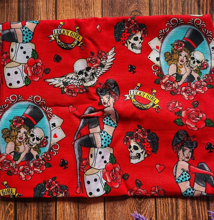 View of the fabric that lines the red coin purse