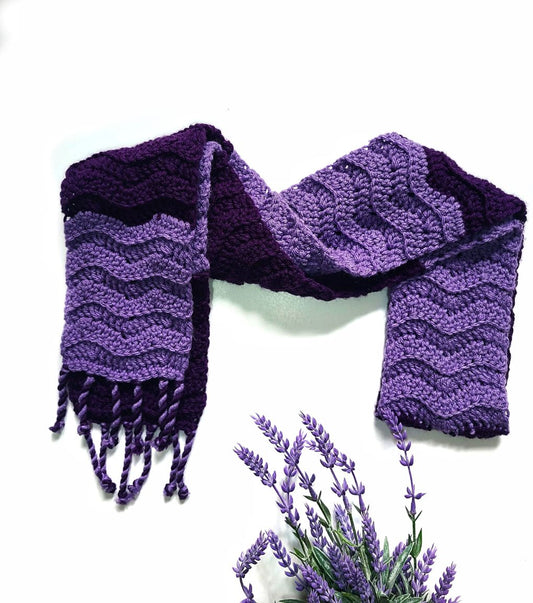Violet purple and light purple two tone scarf with tassels