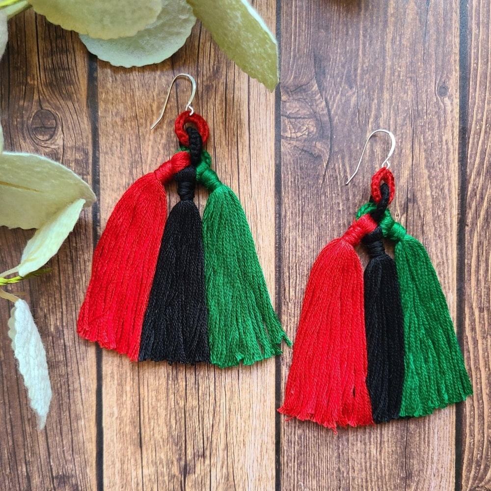 The African flag tassels that are in red, black, and green.