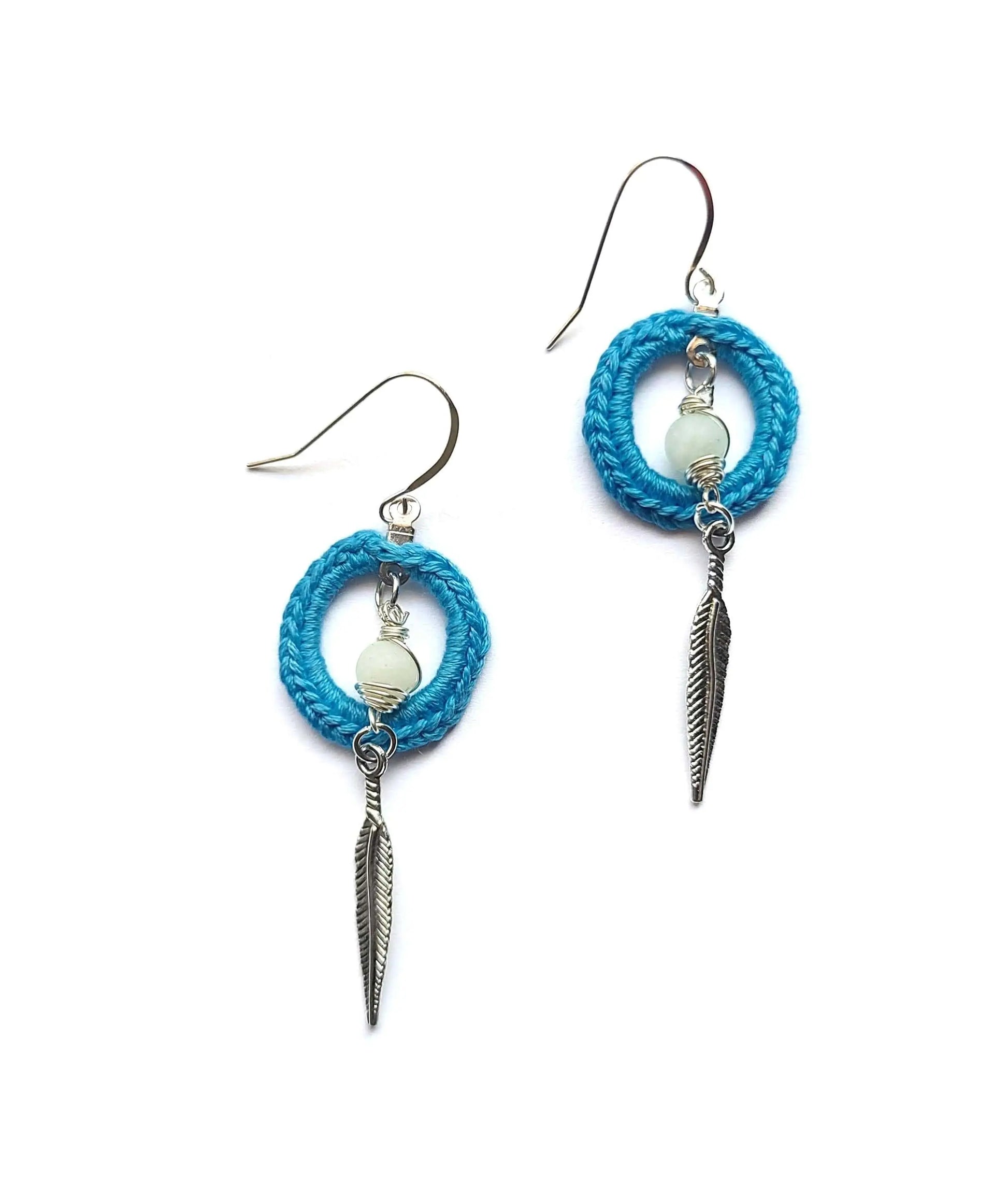 Amazonite Calm Earrings with feather SysaicKnotz