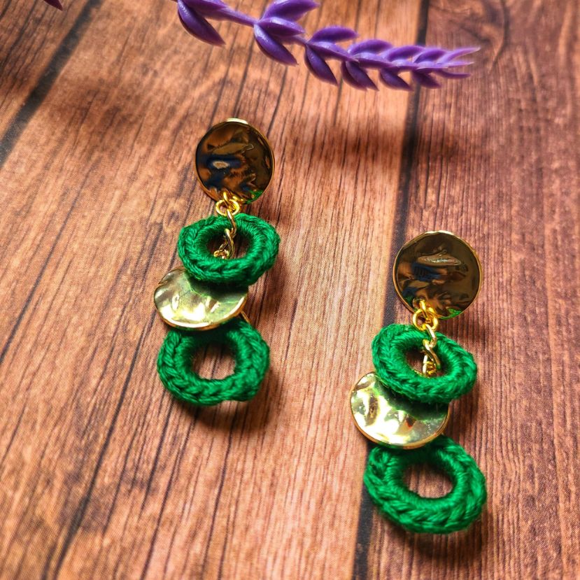 Petite circle and st Patrick gold earrings.
