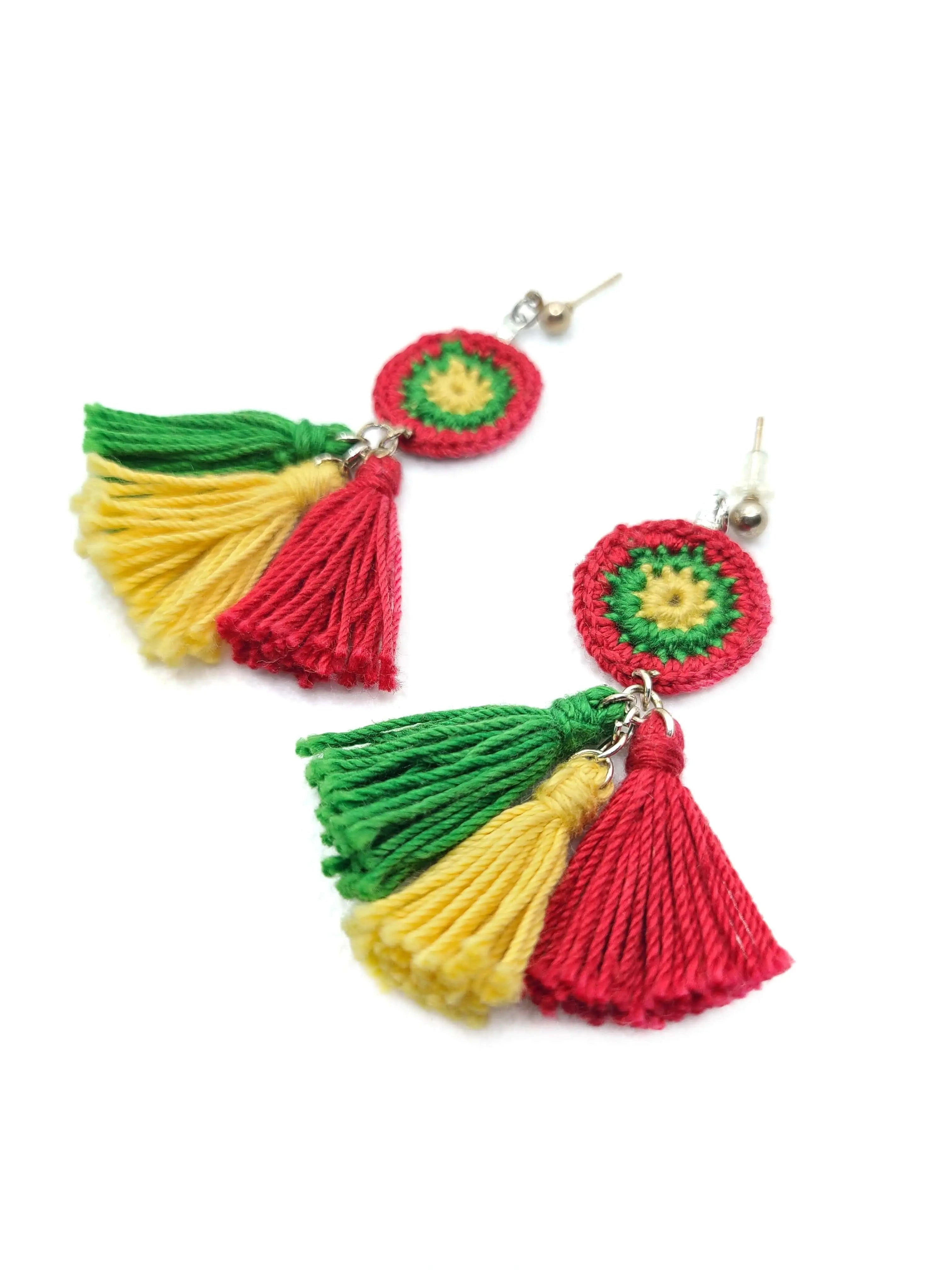 Red black deals green earrings