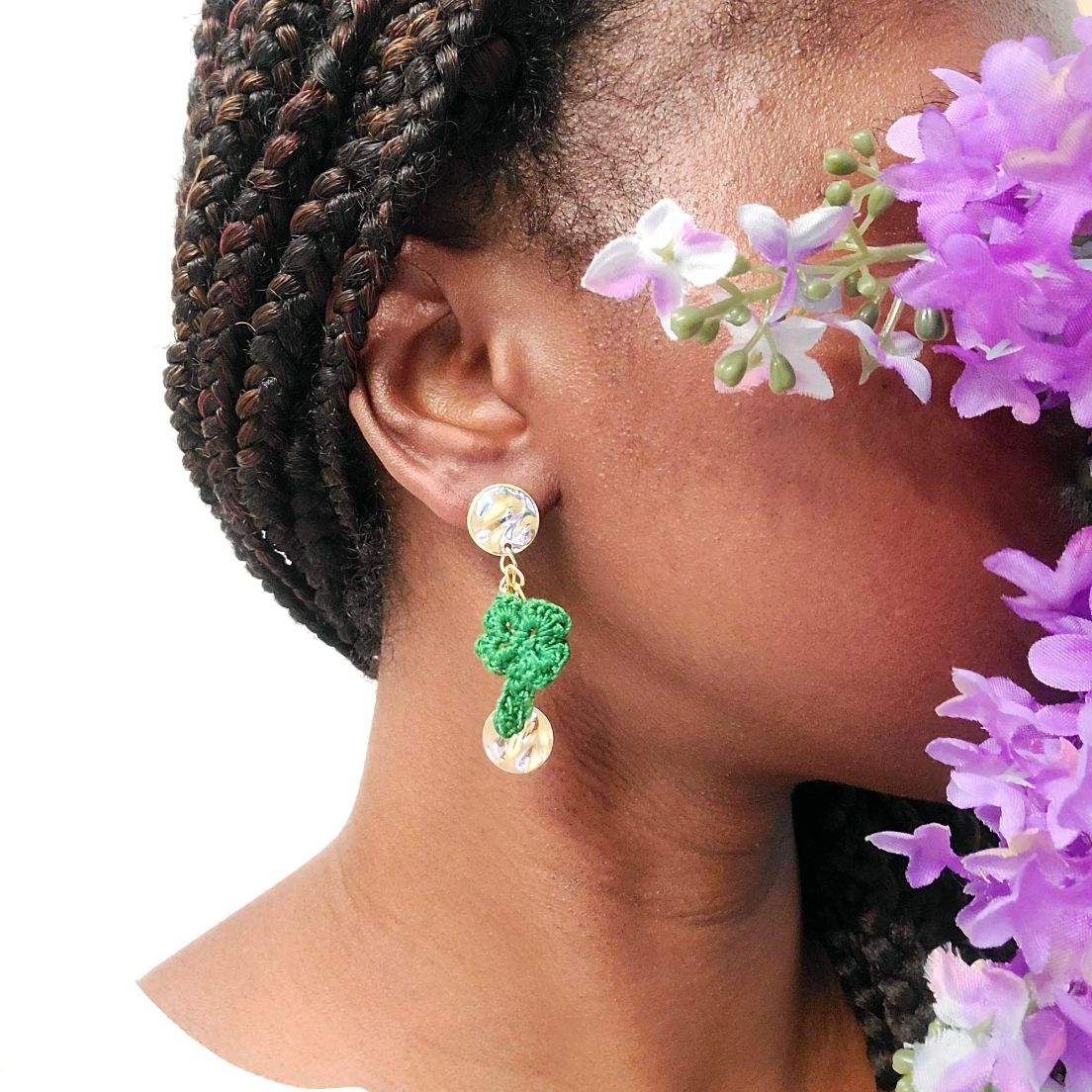 Shamrock Dangle Earrings on a model